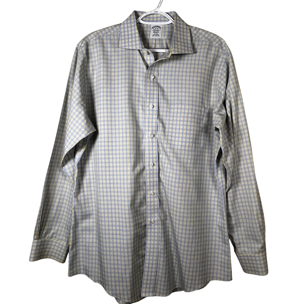 Brooks Brothers Classic Fit Non-Iron Supima Cotton Blue Yellow Shirt Mens 16/34